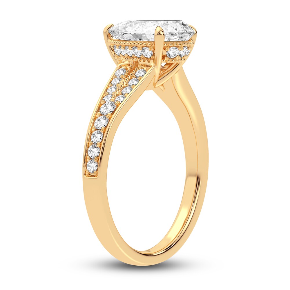 Lab-Created Diamond Engagement Ring 2-1/3 ct tw Pear/Round 14K Yellow Gold rErqOMfh