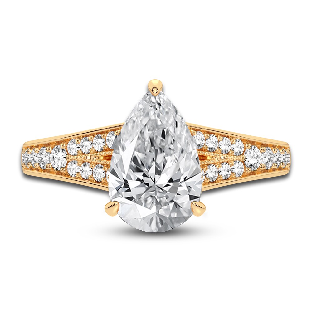 Lab-Created Diamond Engagement Ring 2-1/3 ct tw Pear/Round 14K Yellow Gold rErqOMfh