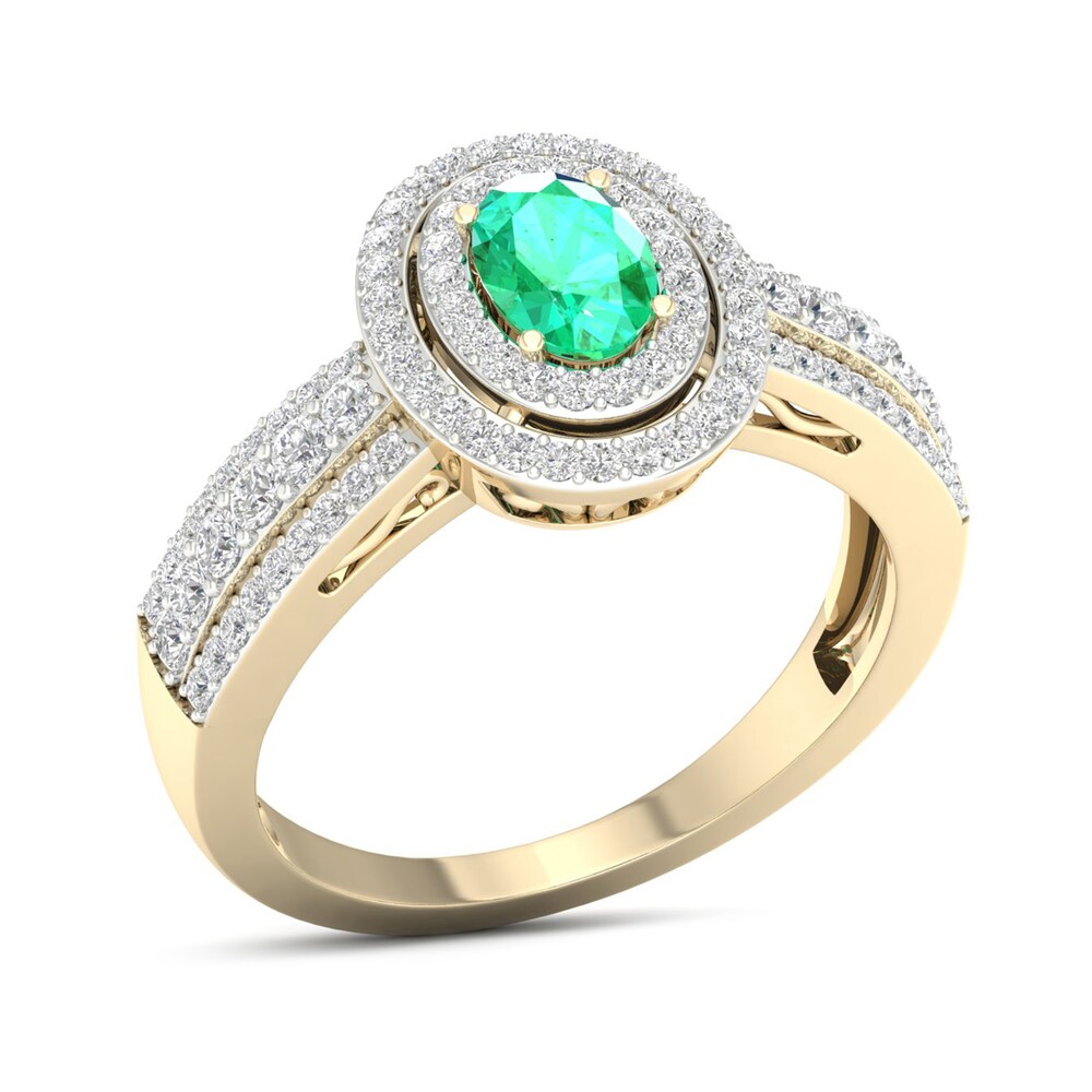 Diamond & Natural Emerald Engagement Ring 3/8 ct tw Round 14K Yellow Gold rREe4GXS