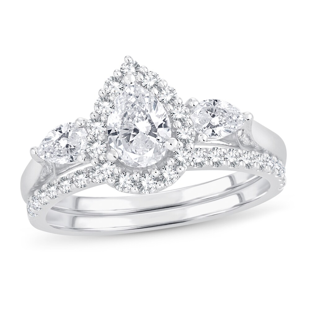 Diamond Bridal Set 1-1/5 ct tw Pear-shapedRound-cut 14K White Gold rgZEOOLE [rgZEOOLE]