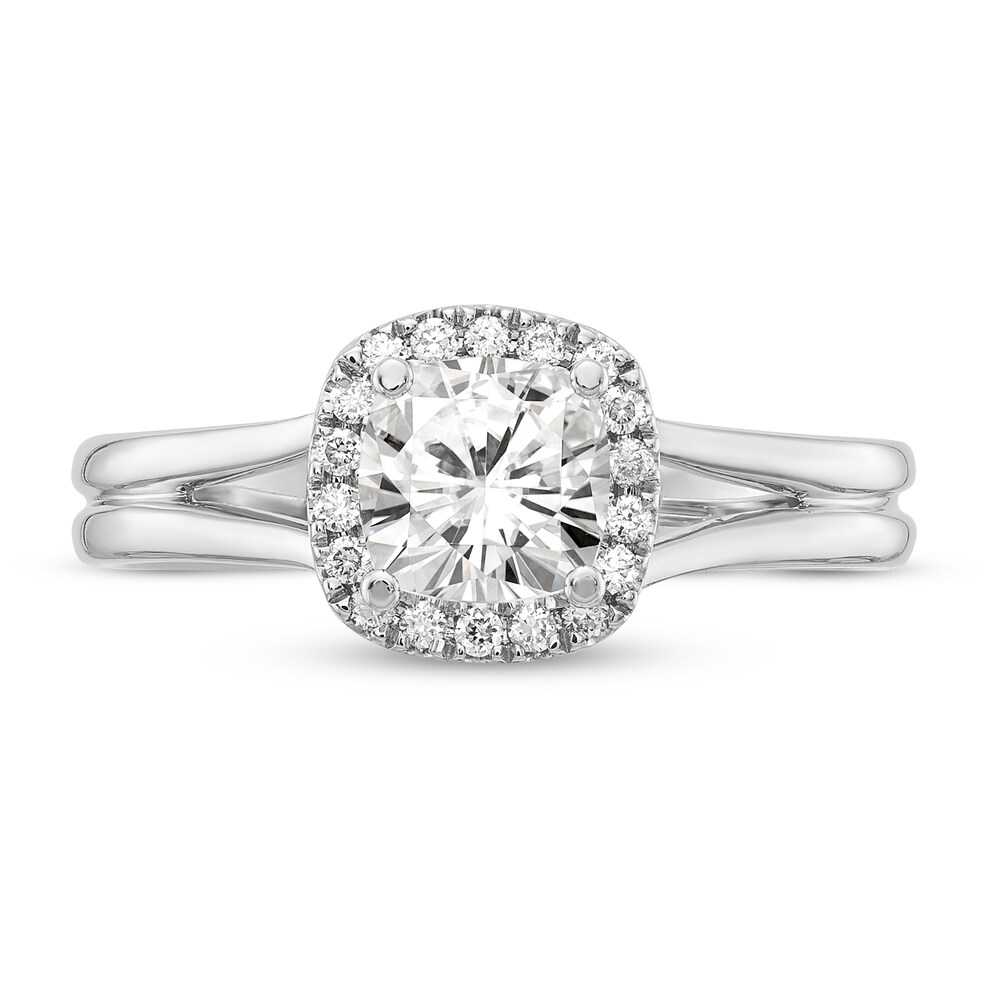 Diamond Halo Engagement Ring 3/4 ct tw Cushion/Round 14K White Gold rpMk5vyH