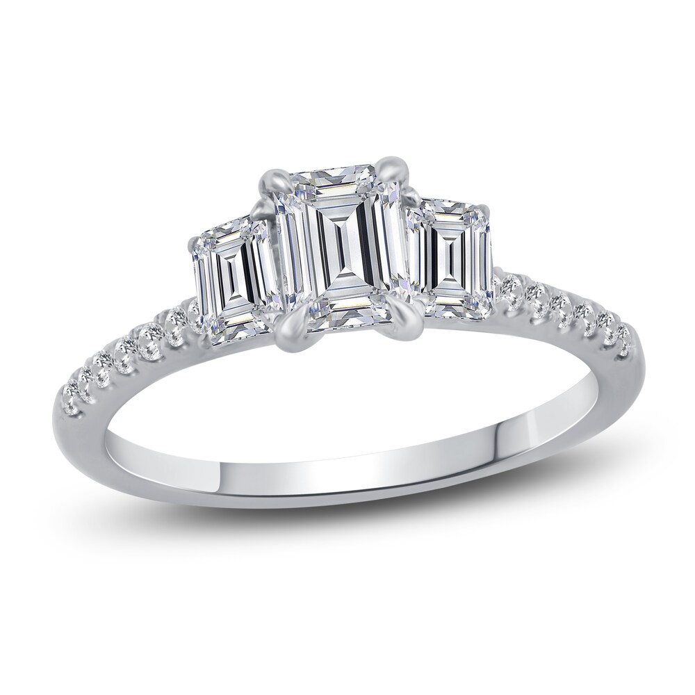 Diamond 3-Stone Engagement Ring 1-1/10 ct tw Emerald/Round Platinum sDsp2Hb8 [sDsp2Hb8]