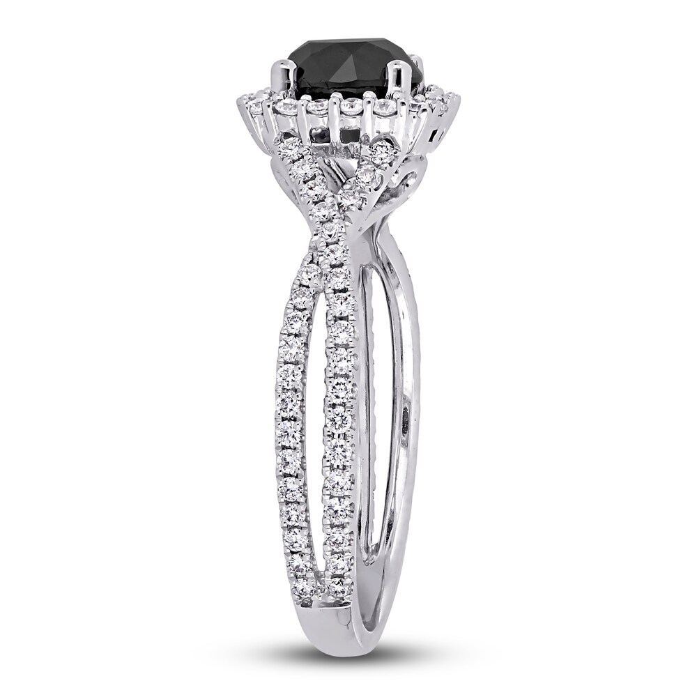 Black & White Diamond Halo Engagement Ring 1-1/2 ct tw Round 14K White Gold seVh0Kh8