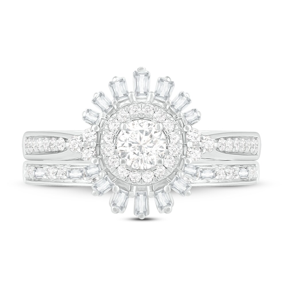 Diamond Bridal Set 3/4 ct tw Round/Baguette 14K White Gold shS2d72H