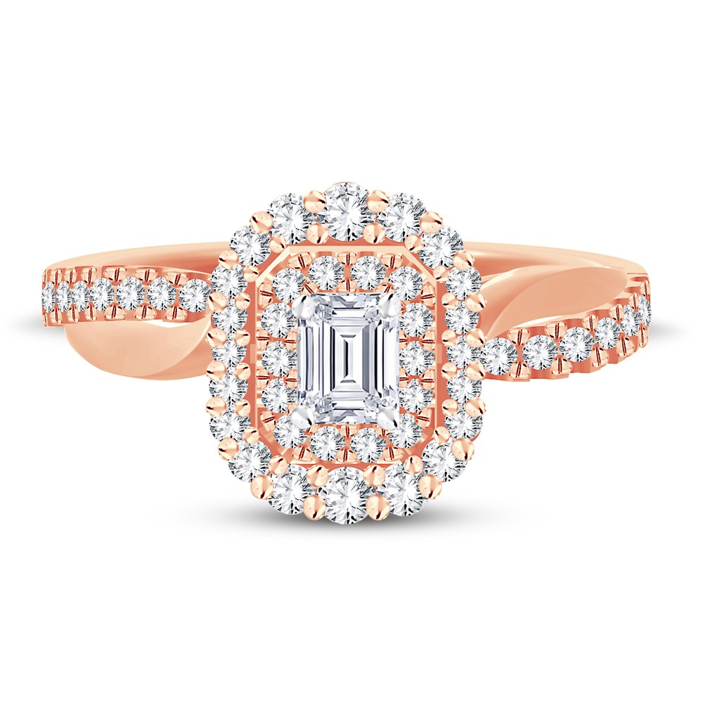 Diamond Ring 3/4 ct tw Emerald-cut 14K Rose Gold tHJ3fwB0