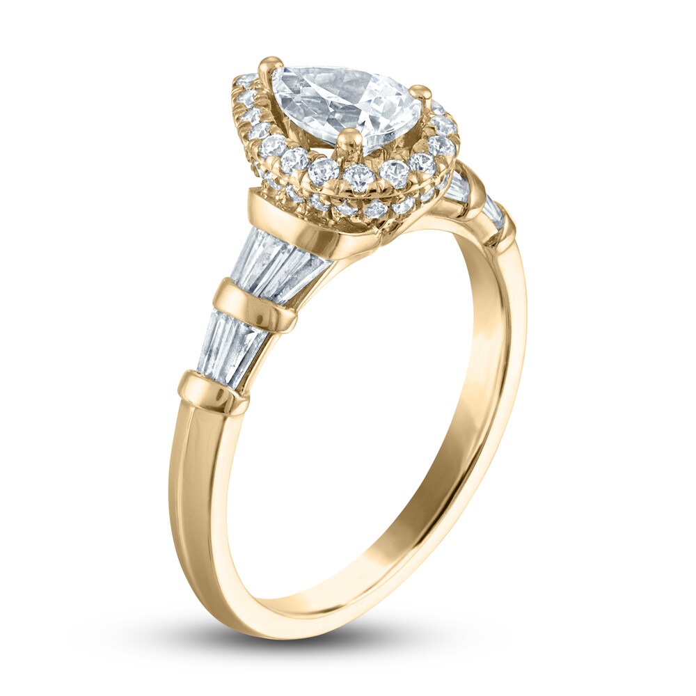 Certified Diamond Engagement Ring 1 ct tw Pear/Round /Baguette 14K Yellow Gold tQnpEFuo