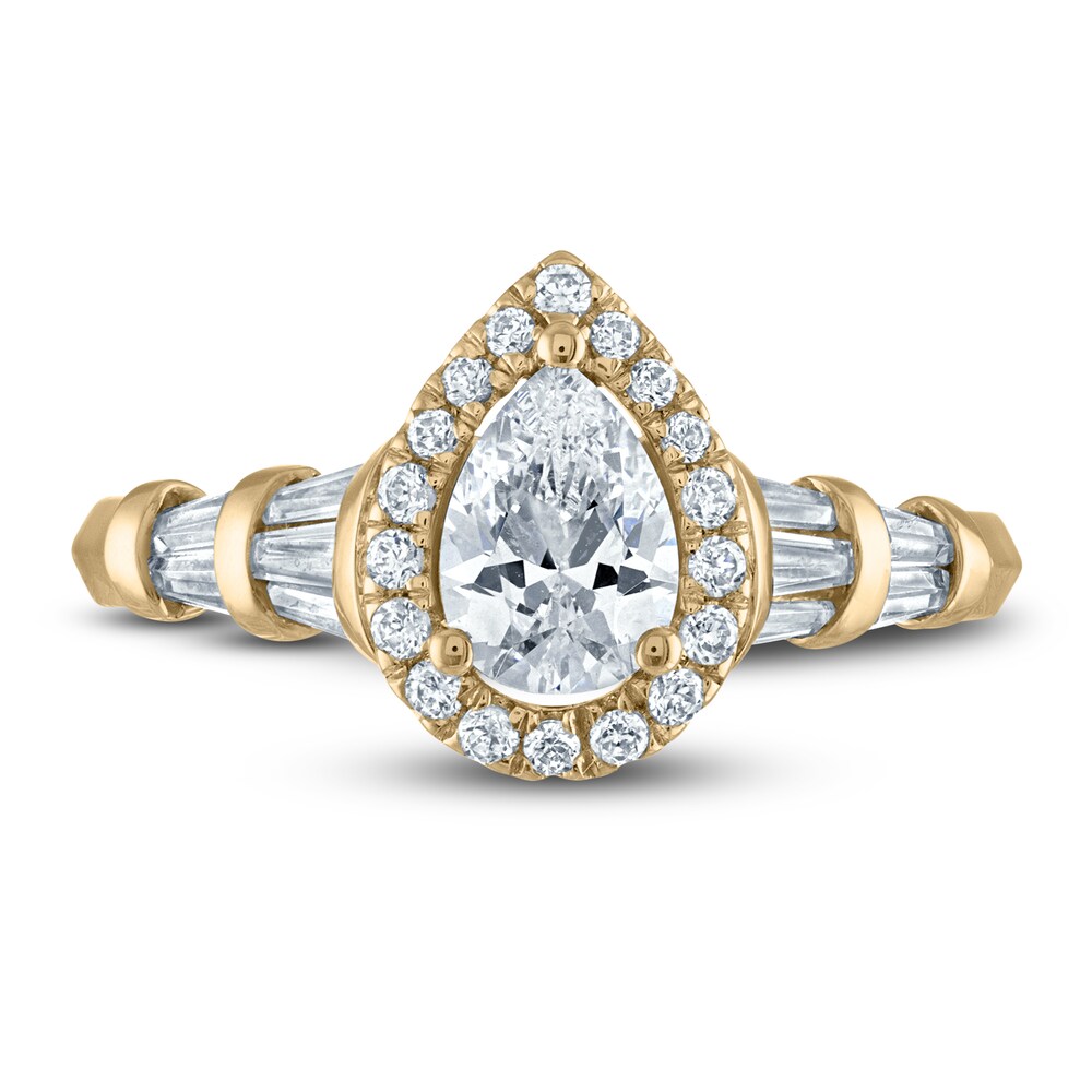 Certified Diamond Engagement Ring 1 ct tw Pear/Round /Baguette 14K Yellow Gold tQnpEFuo