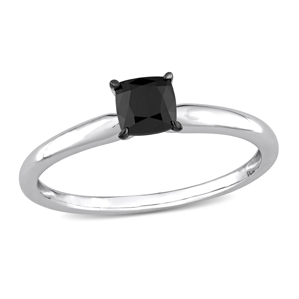 Black Diamond Solitaire Engagement Ring 1/2 ct tw Cushion-cut 14K White Gold tfSwGCtF [tfSwGCtF]