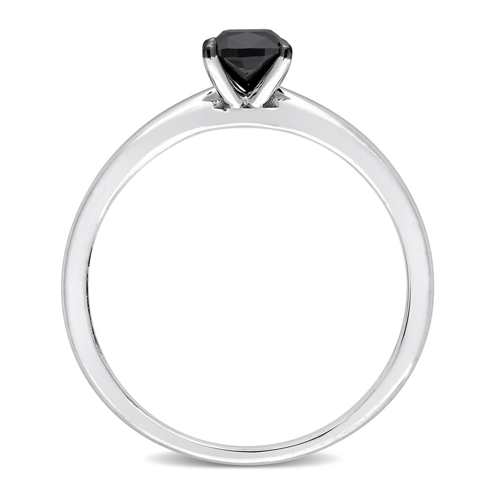 Black Diamond Solitaire Engagement Ring 1/2 ct tw Cushion-cut 14K White Gold tfSwGCtF