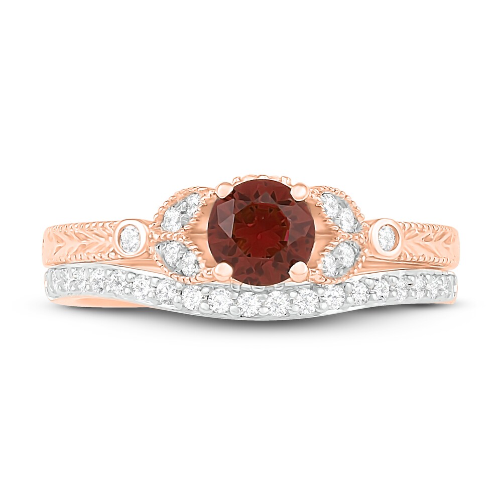 Natural Garnet Bridal Set 1/4 ct tw Diamonds 14K Rose Gold twCwZjfM