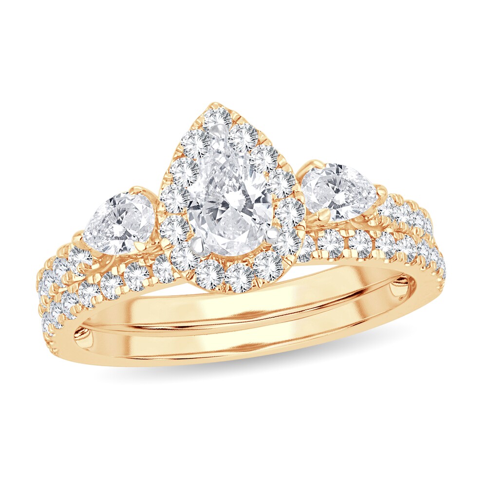 Diamond Bridal Set 1-1/2 ct tw Pear-shaped/Round-cut 14K Yellow Gold umZ0w2UT