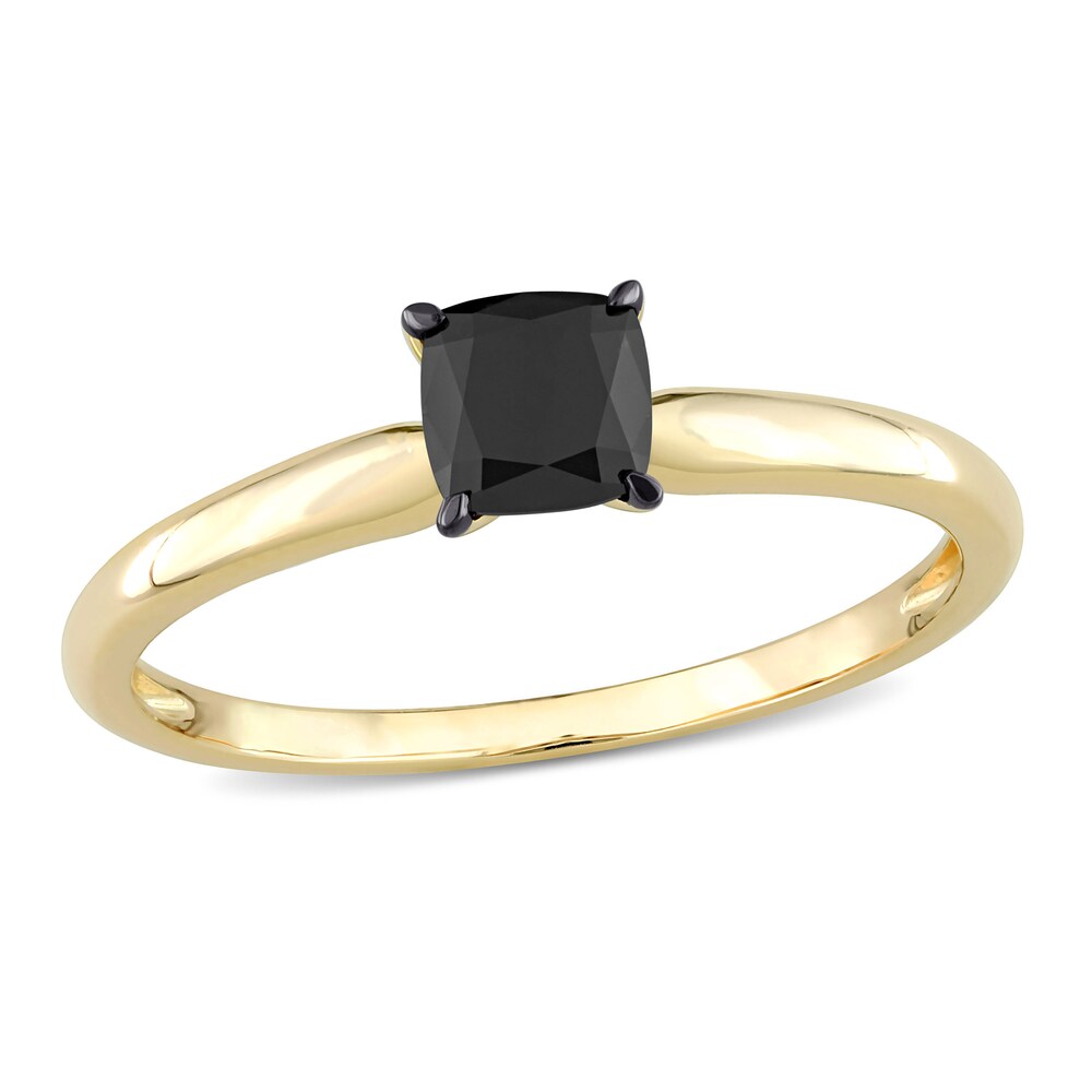 Black Diamond Solitaire Engagement Ring 1/2 ct tw Cushion-cut 14K Yellow Gold v6Trledy