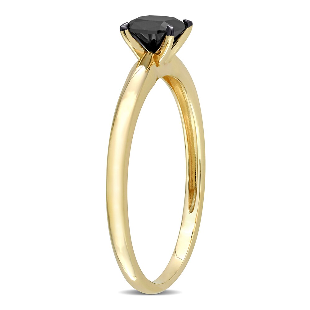 Black Diamond Solitaire Engagement Ring 1/2 ct tw Cushion-cut 14K Yellow Gold v6Trledy