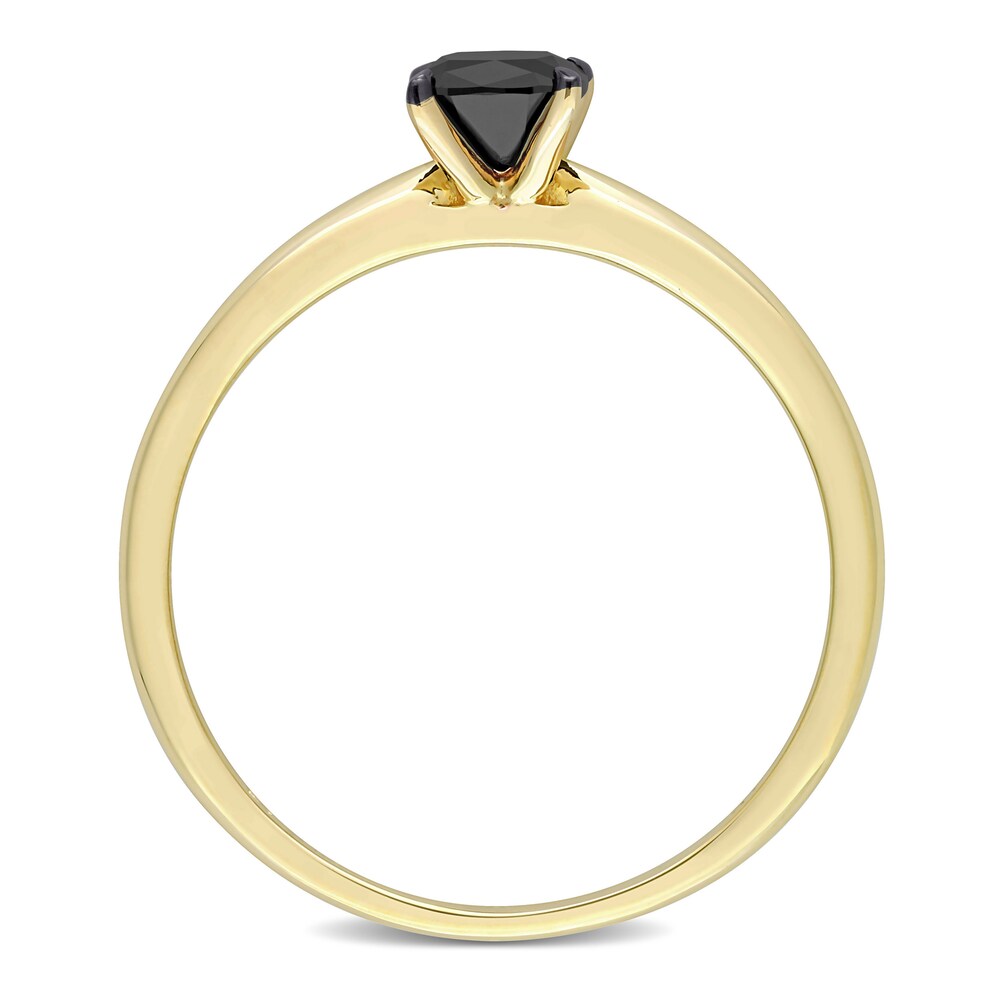 Black Diamond Solitaire Engagement Ring 1/2 ct tw Cushion-cut 14K Yellow Gold v6Trledy