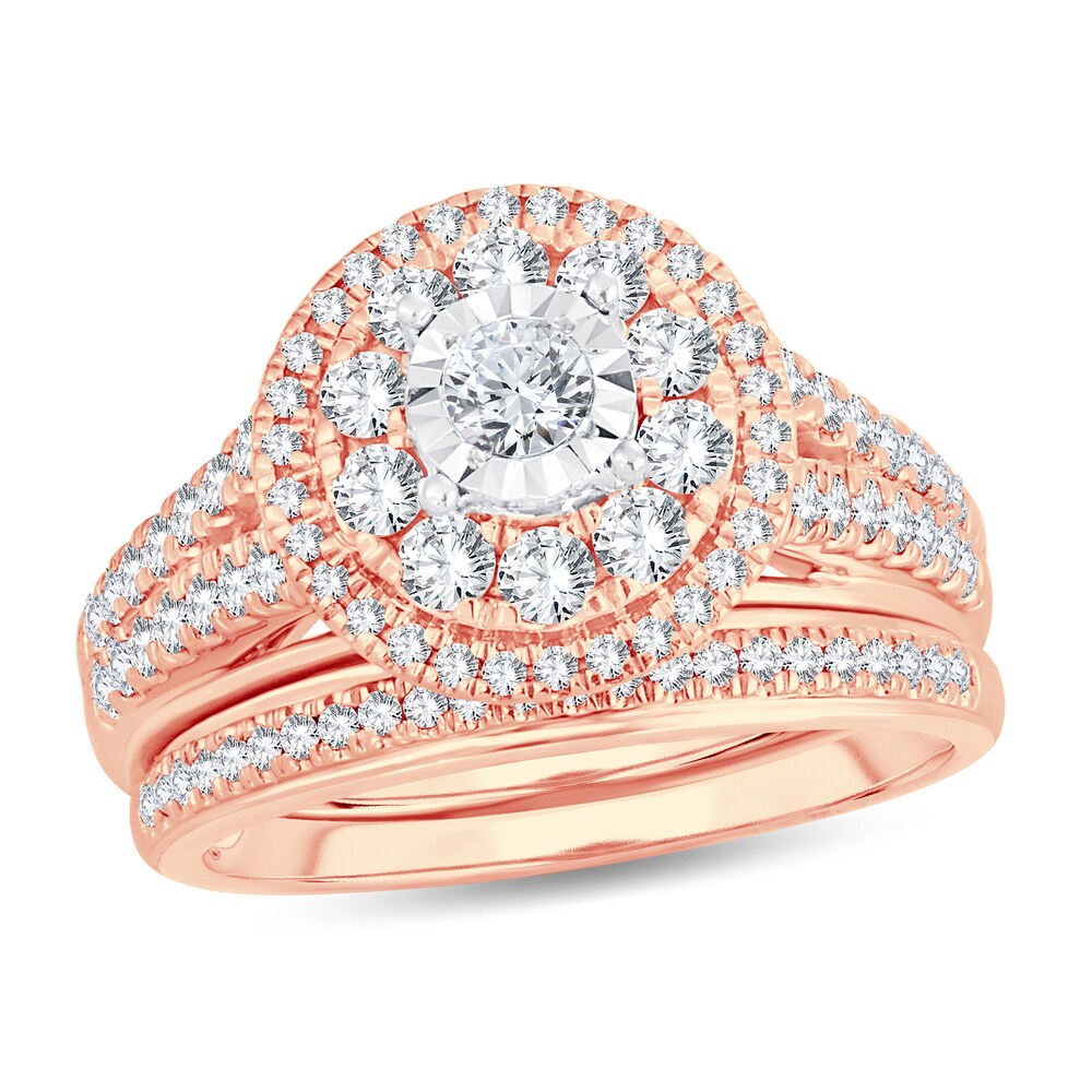 Diamond Bridal Set 1-1/10 ct tw Round-cut 14K Rose Gold v8BzV3n0