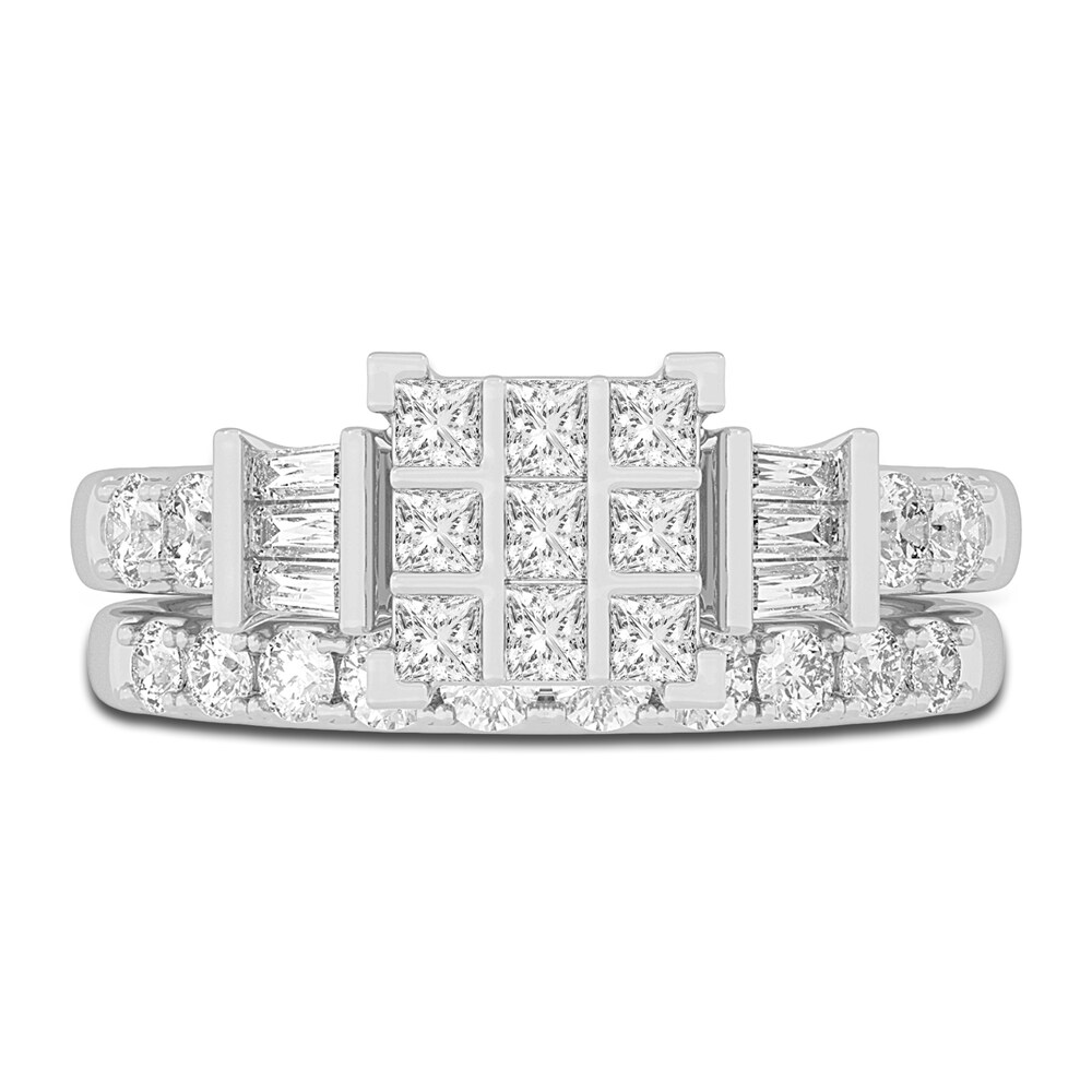 Diamond Bridal Set 1-1/2 ct tw Princess/Baguette/ Round 14K White Gold w2KTnT7U