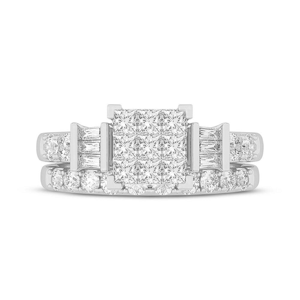 Diamond Bridal Set 1-1/2 ct tw Princess/Baguette/ Round 14K White Gold w2KTnT7U