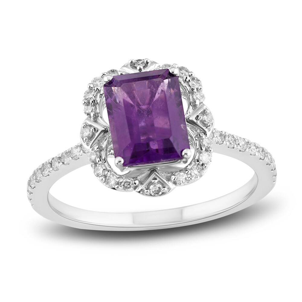 Natural Amethyst Engagement Ring 1/4 ct tw Diamonds 14K White Gold wVYvSOml [wVYvSOml]