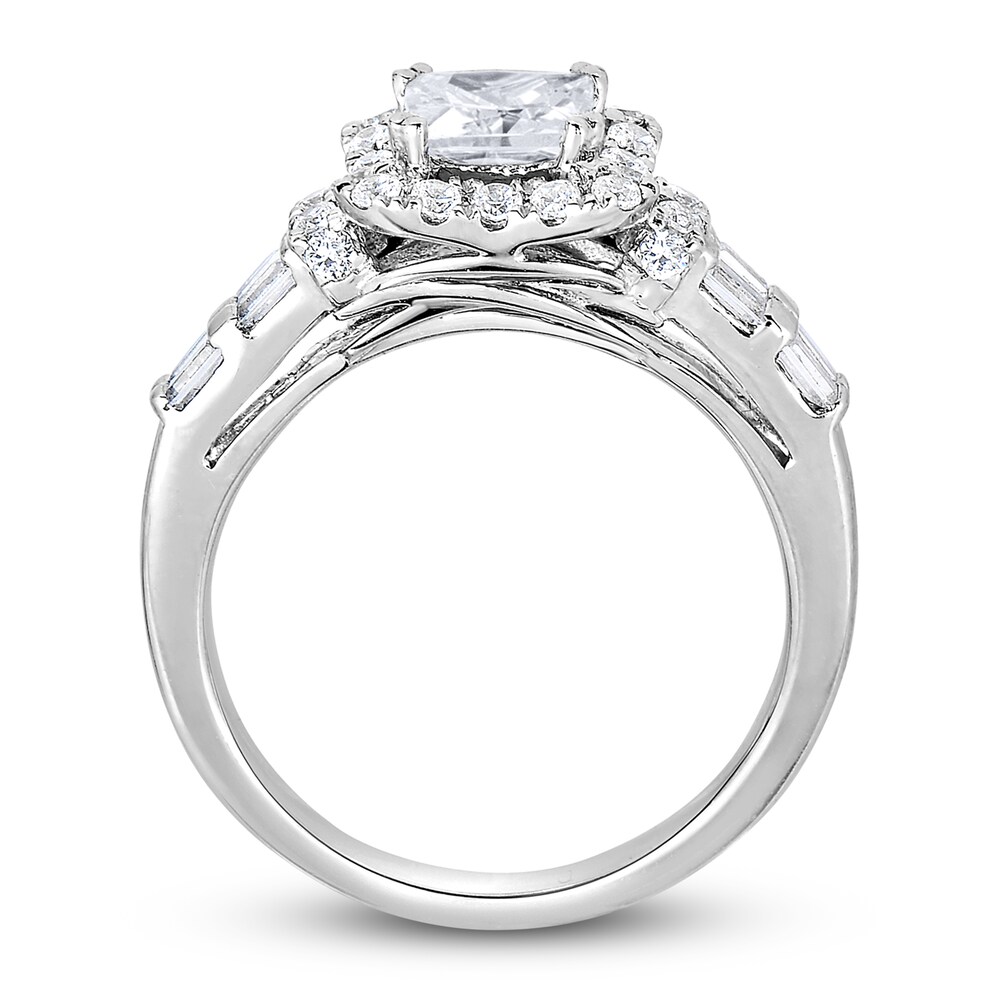 Diamond Engagement Ring 1-3/4 ct tw Princess/Round/Baguette 14K White Gold wwUOpBYl