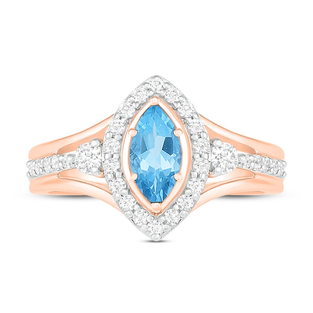 Natural Blue Topaz Engagement Ring 3/8 ct tw Diamonds 14K Rose Gold xCNwVjtf