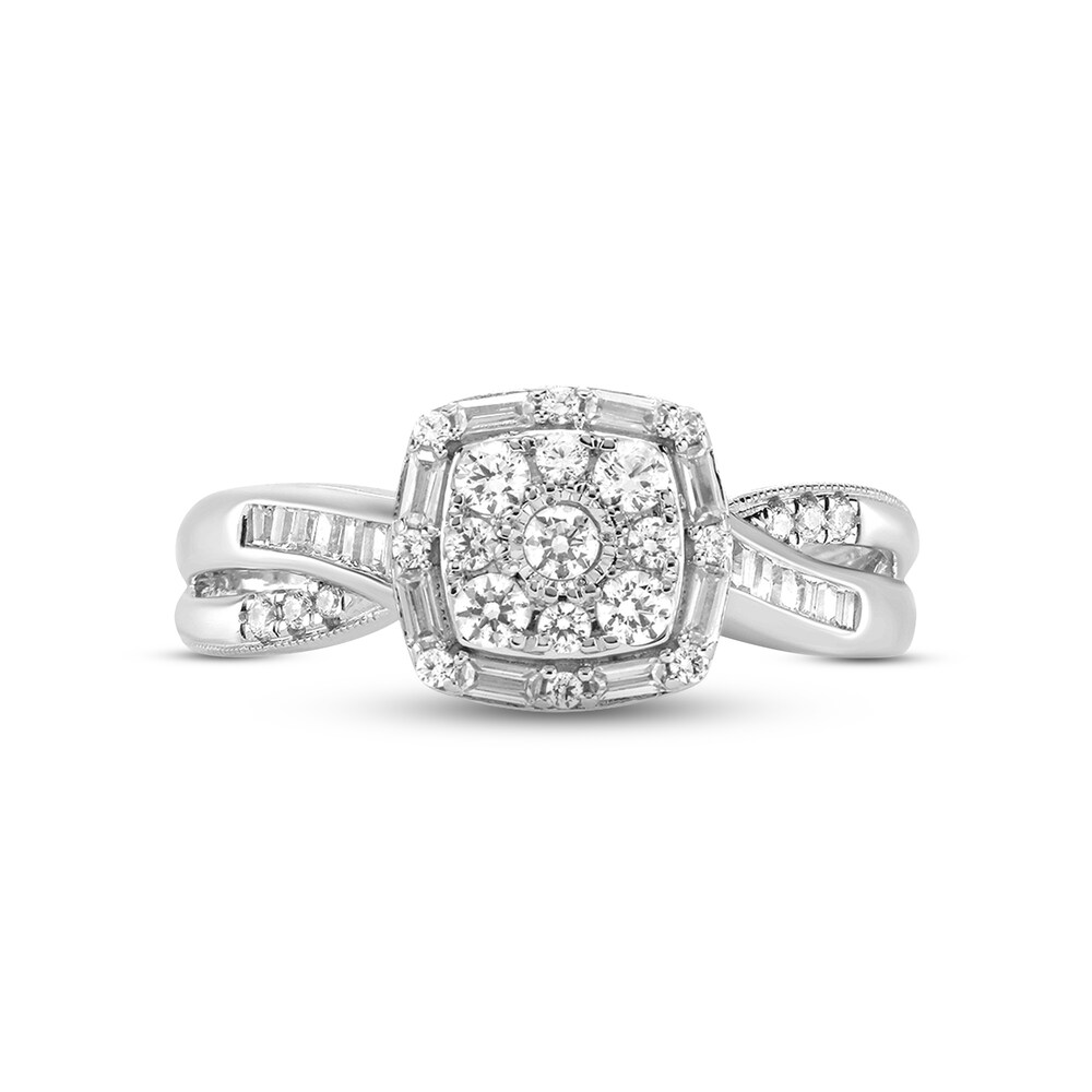 Diamond Engagement Ring 1/2 ct tw Round/Baguette 10K White Gold xDqcLFKJ