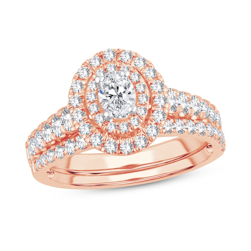 Diamond Bridal Set 1-1/5 ct tw Oval/Round-cut 14K Rose Gold xEy02Ki2 [xEy02Ki2]