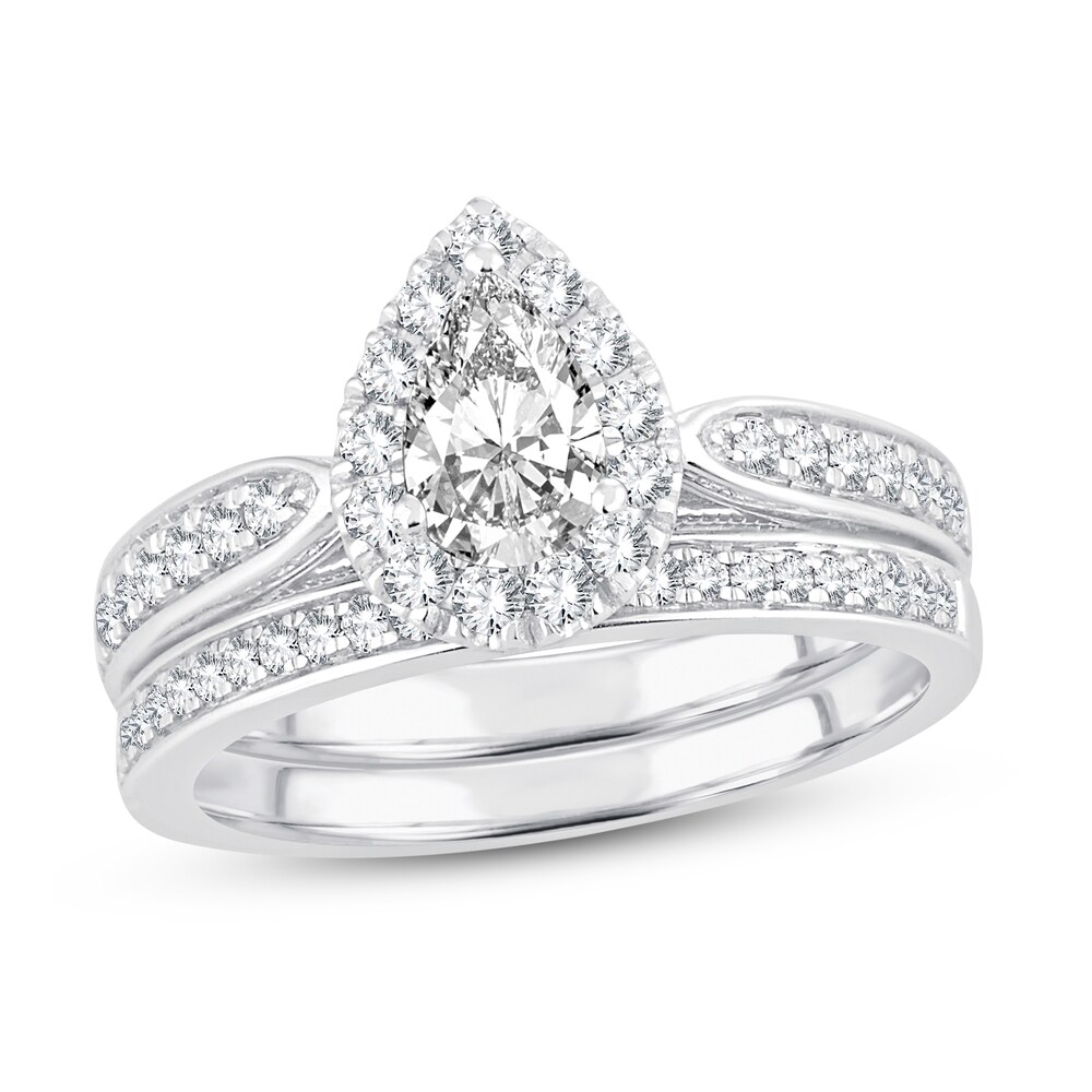 Diamond Bridal Set 7/8 ct tw Pear-shaped/Round-cut 14K White Gold xQLpGC7A [xQLpGC7A]