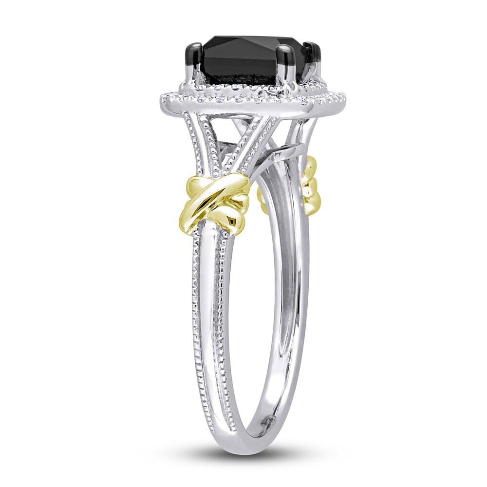 Black Diamond Y-Knot Ring 2-1/4 ct tw Princess/Round 14K Two-Tone Gold xXuUM8S3