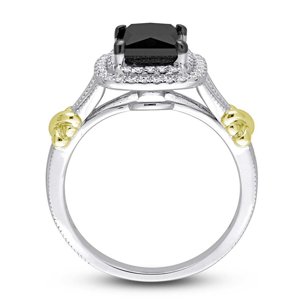 Black Diamond Y-Knot Ring 2-1/4 ct tw Princess/Round 14K Two-Tone Gold xXuUM8S3