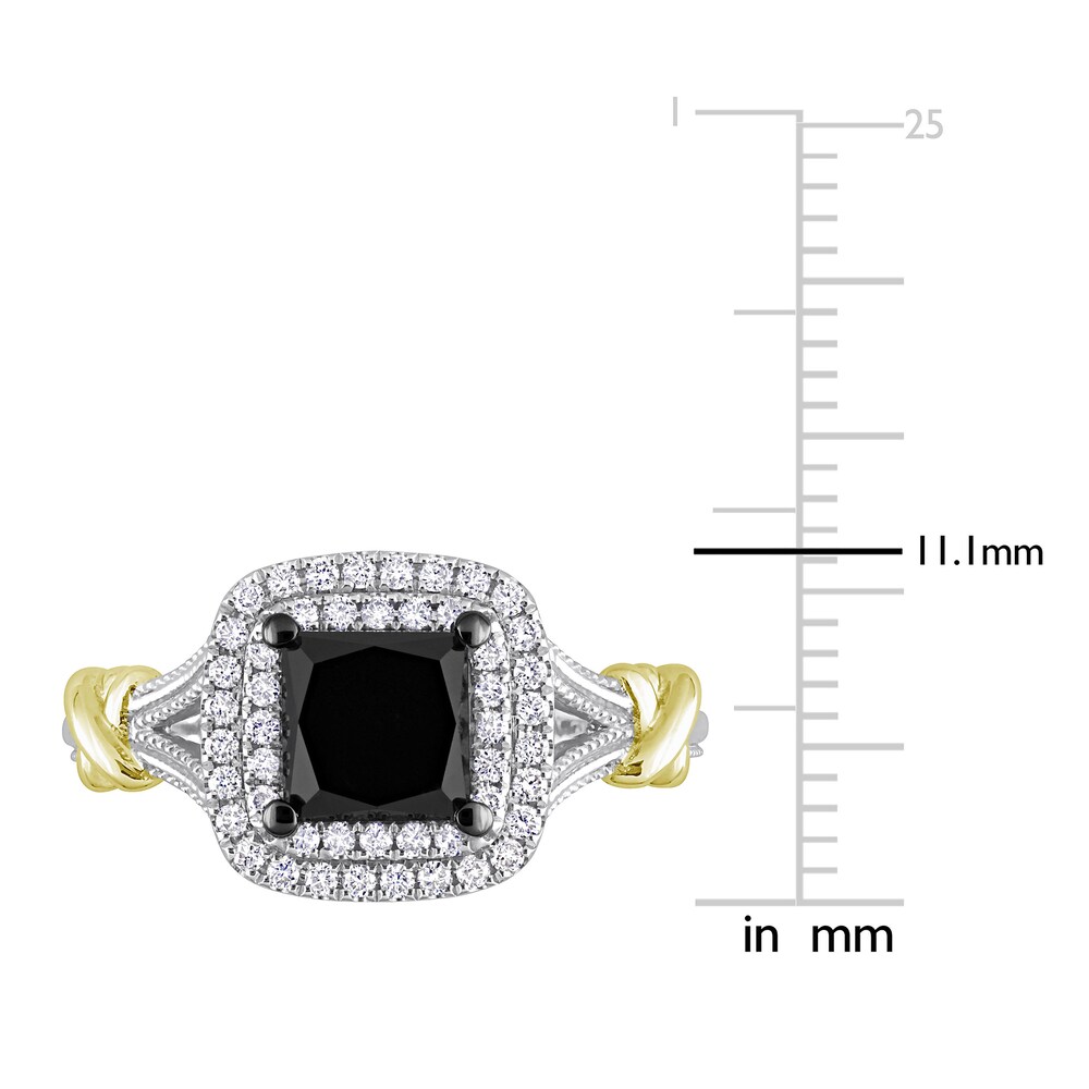 Black Diamond Y-Knot Ring 2-1/4 ct tw Princess/Round 14K Two-Tone Gold xXuUM8S3