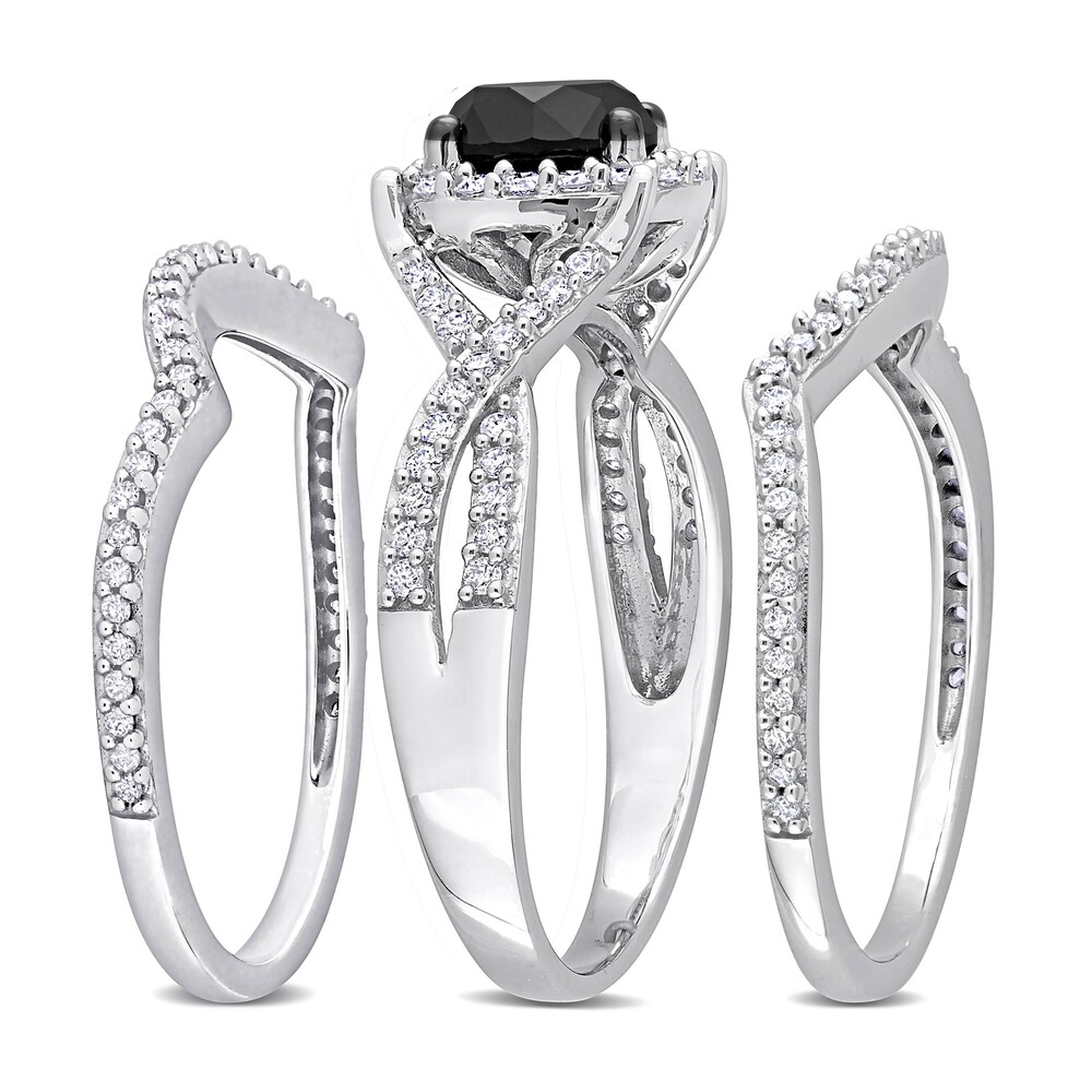 Black & White Diamond Bridal Set 1-1/2 ct tw Round 14K White Gold xx7bzprj