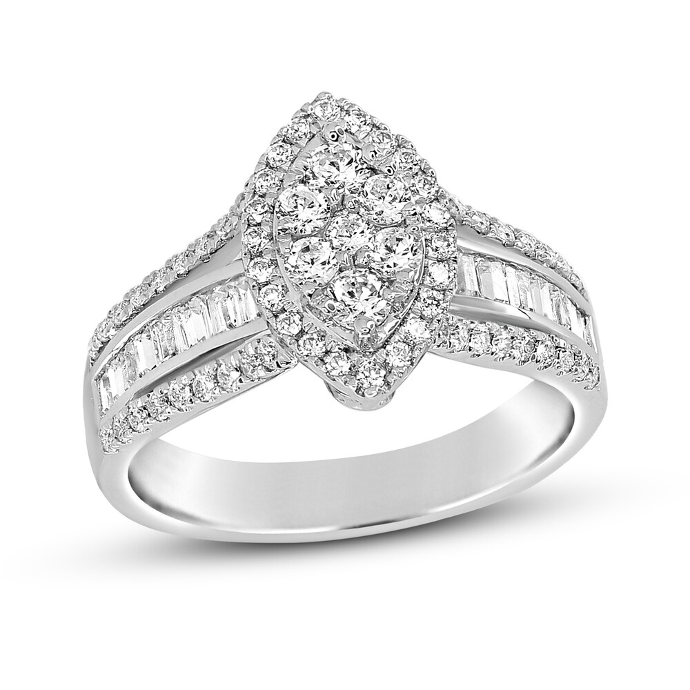 Diamond Engagement Ring 5/8 ct tw Round/Baguette 14K White Gold y59tiuDz [y59tiuDz]