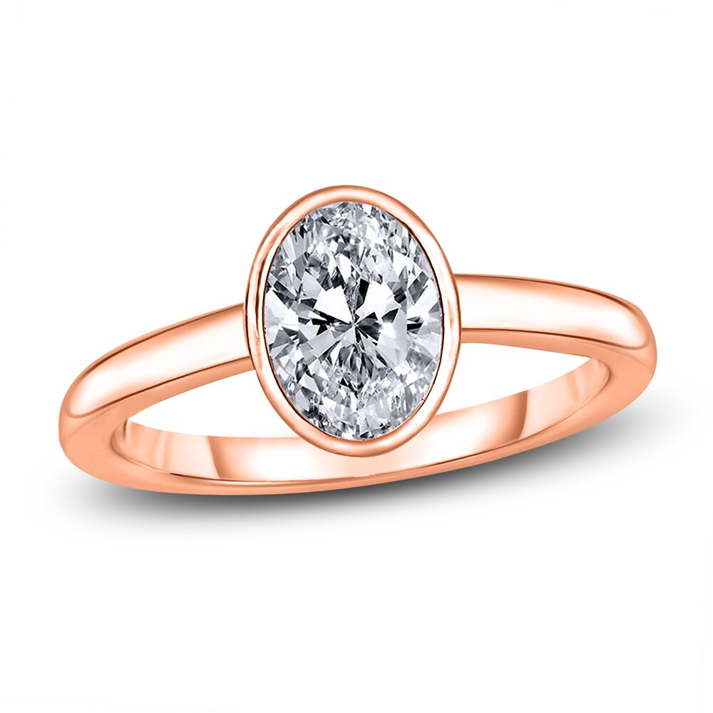 Diamond Solitaire Engagement Ring 2 ct tw Bezel-Set Oval 14K Rose Gold (I2/I) yPLARLjE [yPLARLjE]