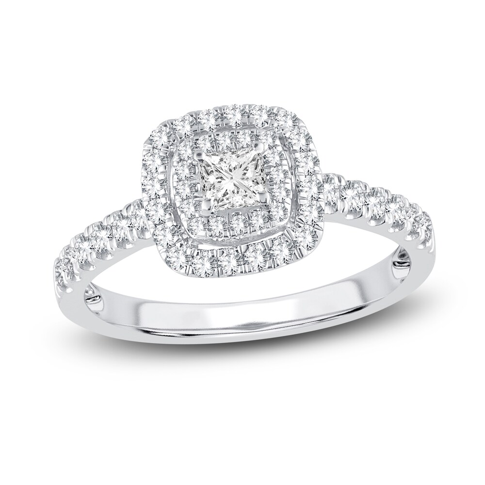 Diamond Double Halo Engagement Ring 3/4 ct tw Princess/Round 14K White Gold yhBqLCzO [yhBqLCzO]