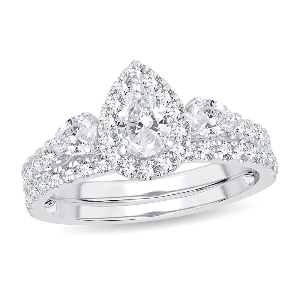 Diamond Bridal Set 1-1/2 ct tw Pear-shaped/Round-cut 14K White Gold yiJ6ExQE