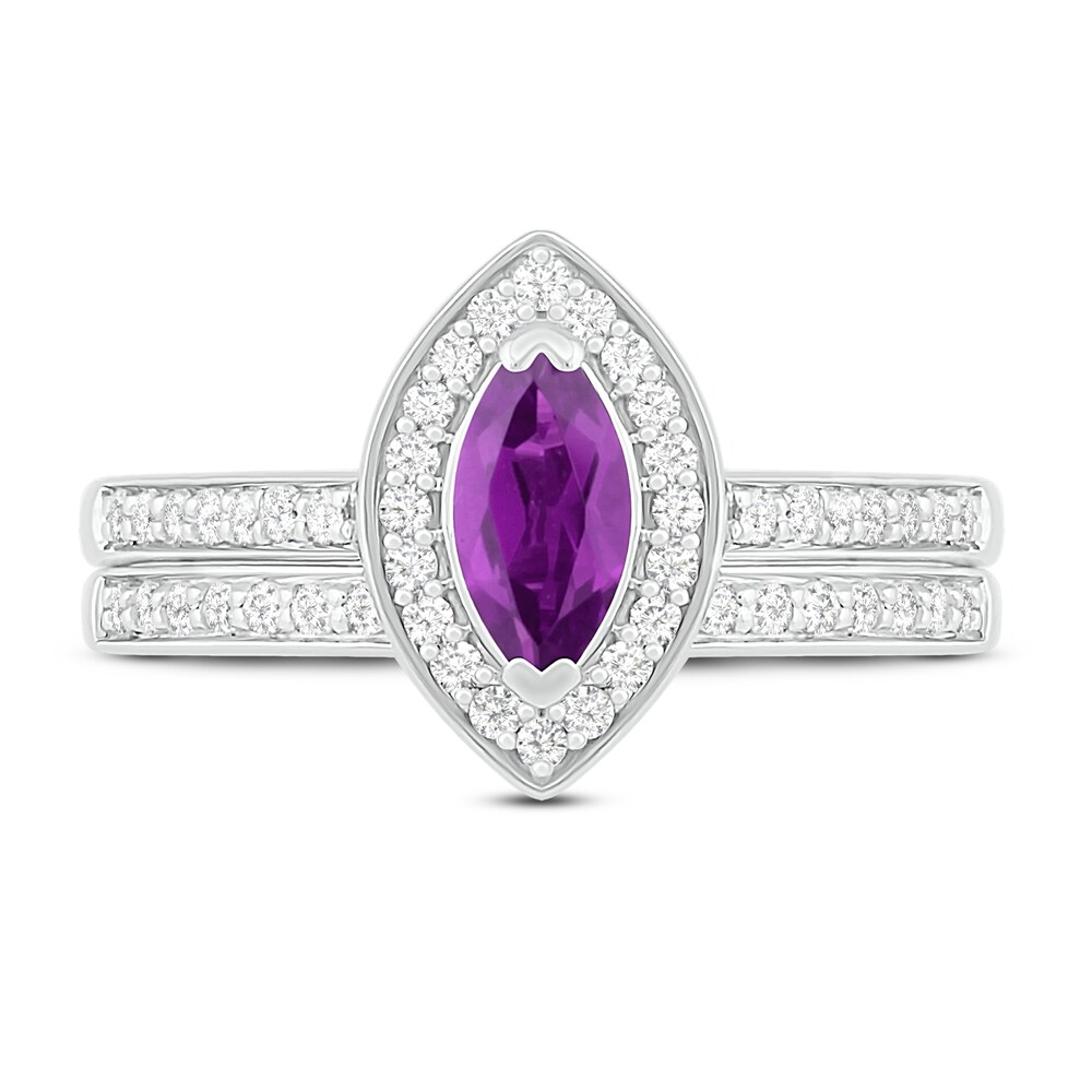 Natural Amethyst Bridal Set 1/3 ct tw Diamonds 14K White Gold zxAeTUkj